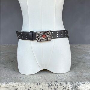 adidas Black Studded Leather Belt with Decorative Silver Buckle